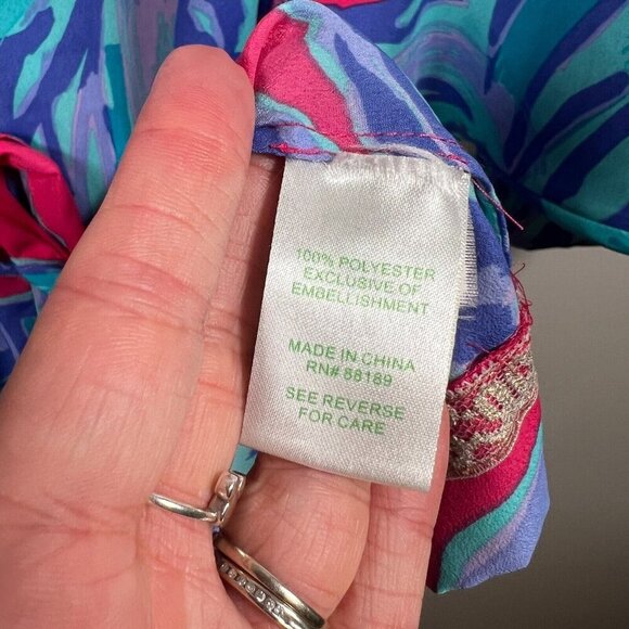 Lilly Pulitzer Wilda Caftan Dress Size Small Pink Sway Beaded Tropical Vacation - Picture 11 of 12